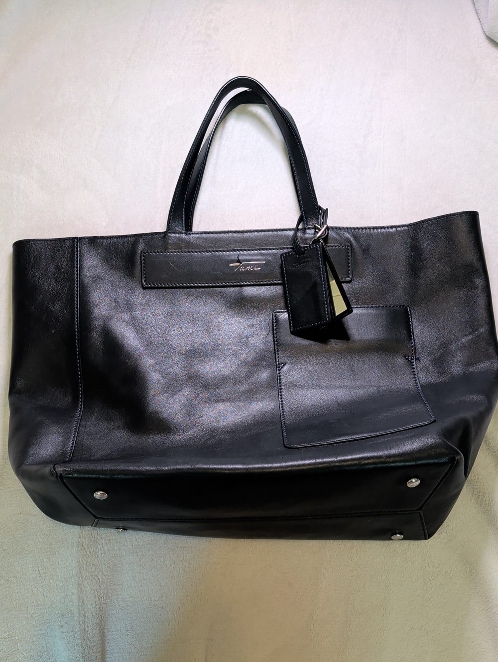 Tumi Boulevard Navy Leather Tote Bag with Front Pocket